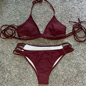Maroon Tie wrap swim suit